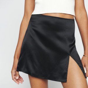 Reformation Black Silk Mini Robbie Skirt 0